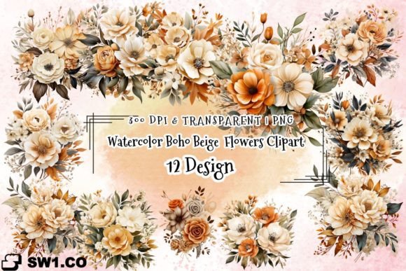 Download Watercolor Boho Beige Flower Sublimation - Flower sublimation Collection