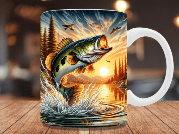 Download Largemouth Bass Fishing Sunset Mug Wrap - Premium Resources