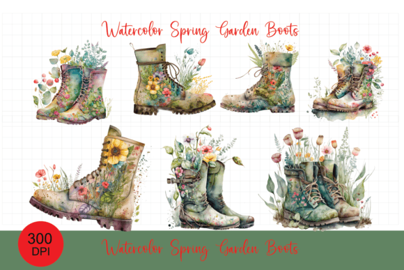 Download Spring Garden Boots Watercolor Bundle - Spring Collection