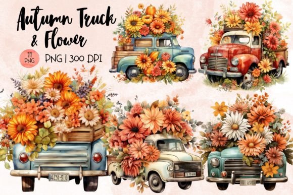 Download Autumn Truck and Flower Sublimation - Flower sublimation Collection